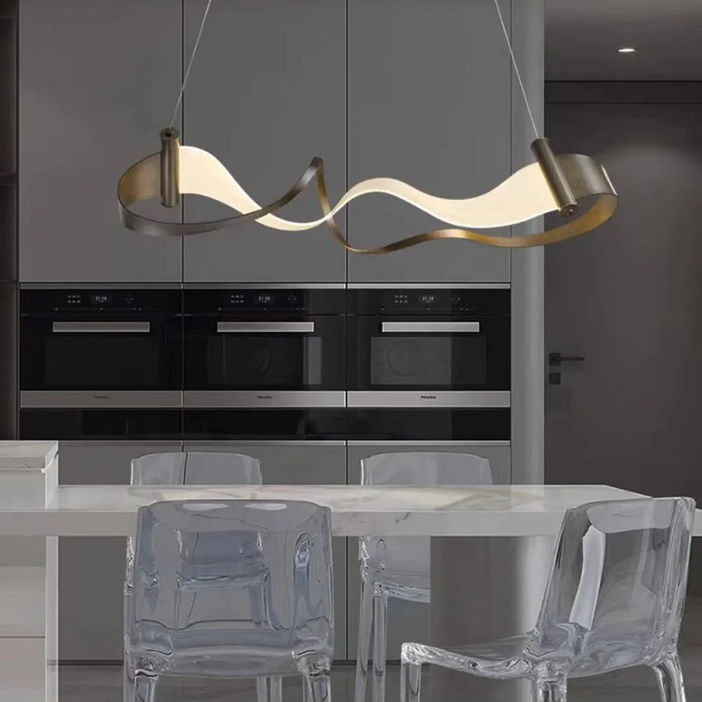 Elegant Wave Design Gold Metal Pendant Light