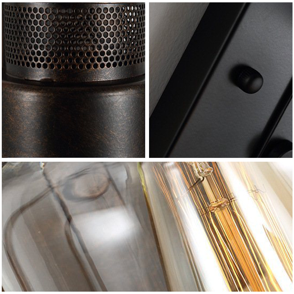 Black Rust Finish Metal and Glass Wall Light Vintage Outdoor Lantern