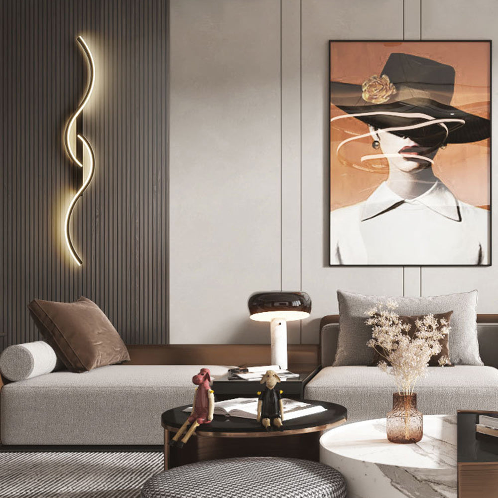 Dimmable Colour Modes Black And Gold Linear Wave Wall Lamp