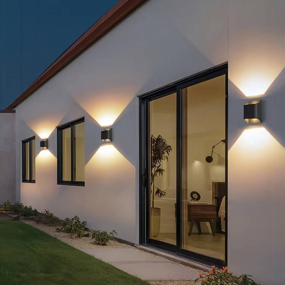 Metal Outdoor Wall Light Up Down Solar Black