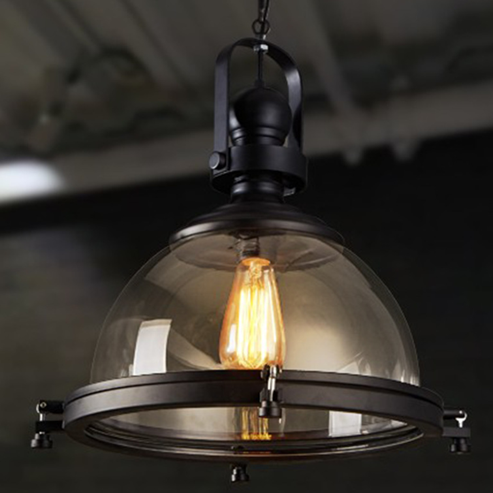 Black Warm Country Style Vintage Glass Pendant Light