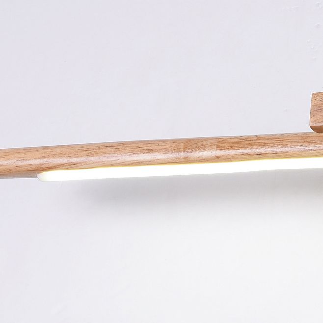 Vanity Wall Light With Mirror Front Natural Wood Linear