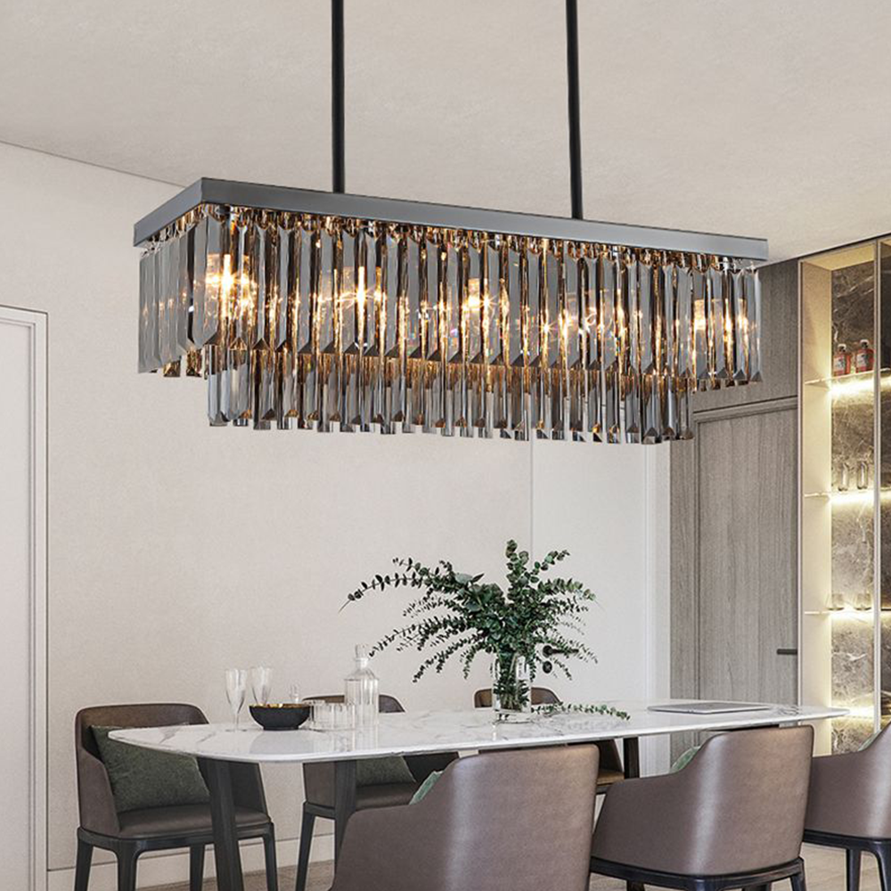 Metal Rectangular Durable Pendant Light With Glass Black