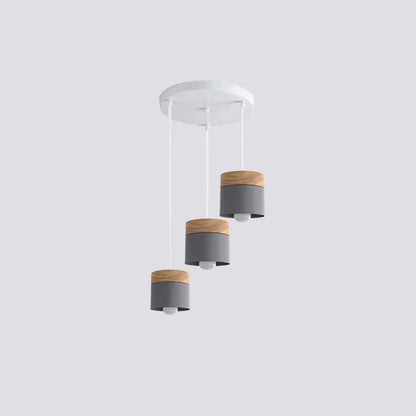 Metal And Wood Warm Glow Can Shape Pendant Light