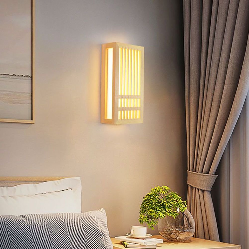 Rectangular Rustic Wood Bedroom Light Havenwood Wall Lamp