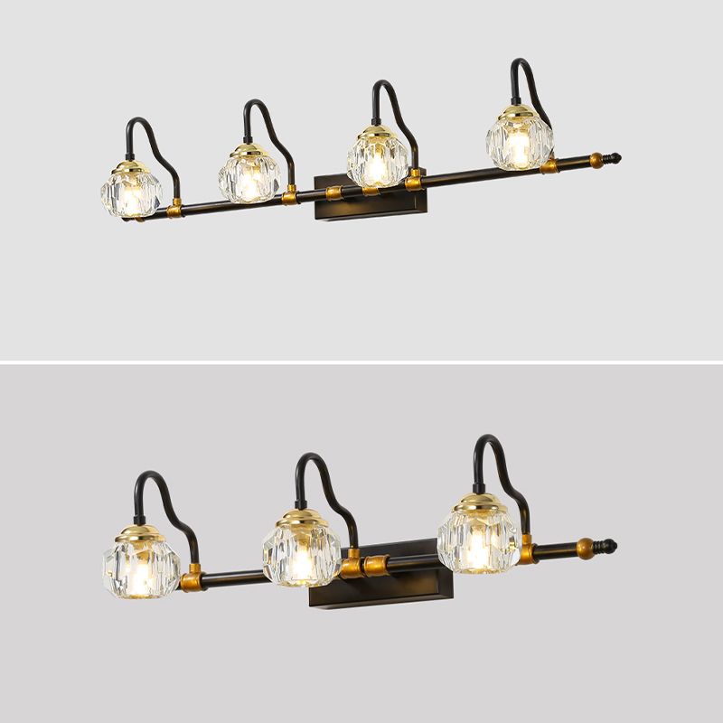 Black Finish Crystal Globe Vanity Bathroom Wall Light
