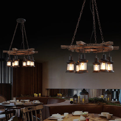 Wood And Metal Six-Head Vintage Pendant Lamp Ambience