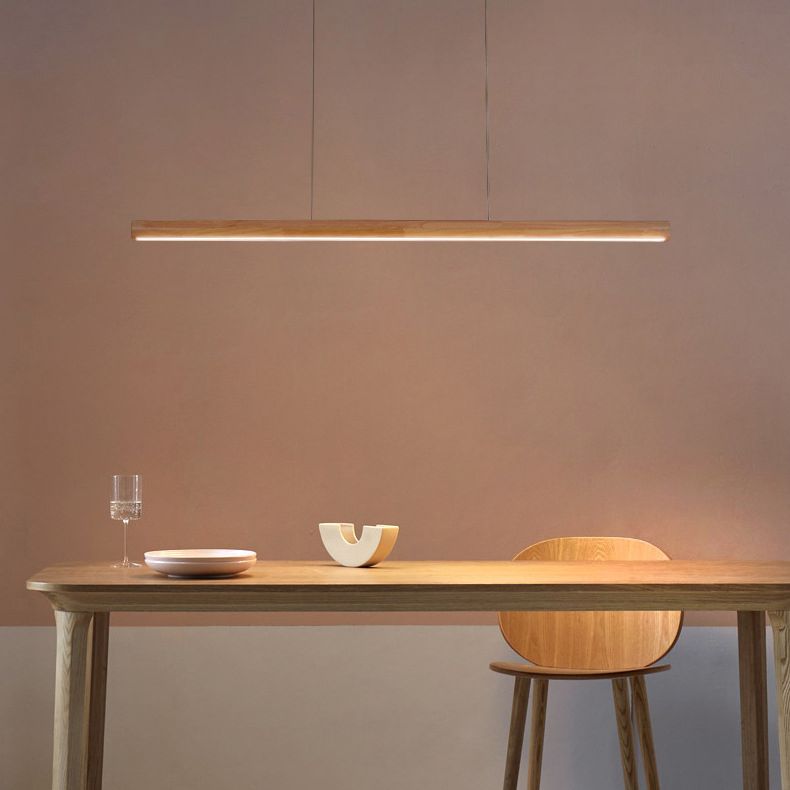 Warm LED Glow Scandinavian Wood Linear Pendant Light