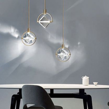 Gold Finish Geometric Crystal Pendant Light