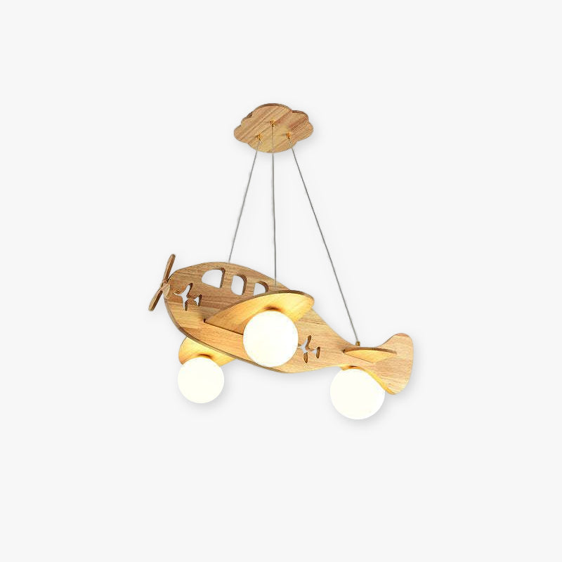 Wood Vintage Pendant Light With Natural Finish Airplane