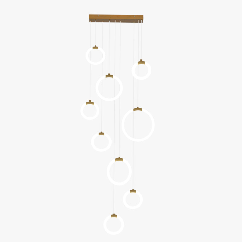Modern Metal Finish Staircase Pendant Light With Golden Ring