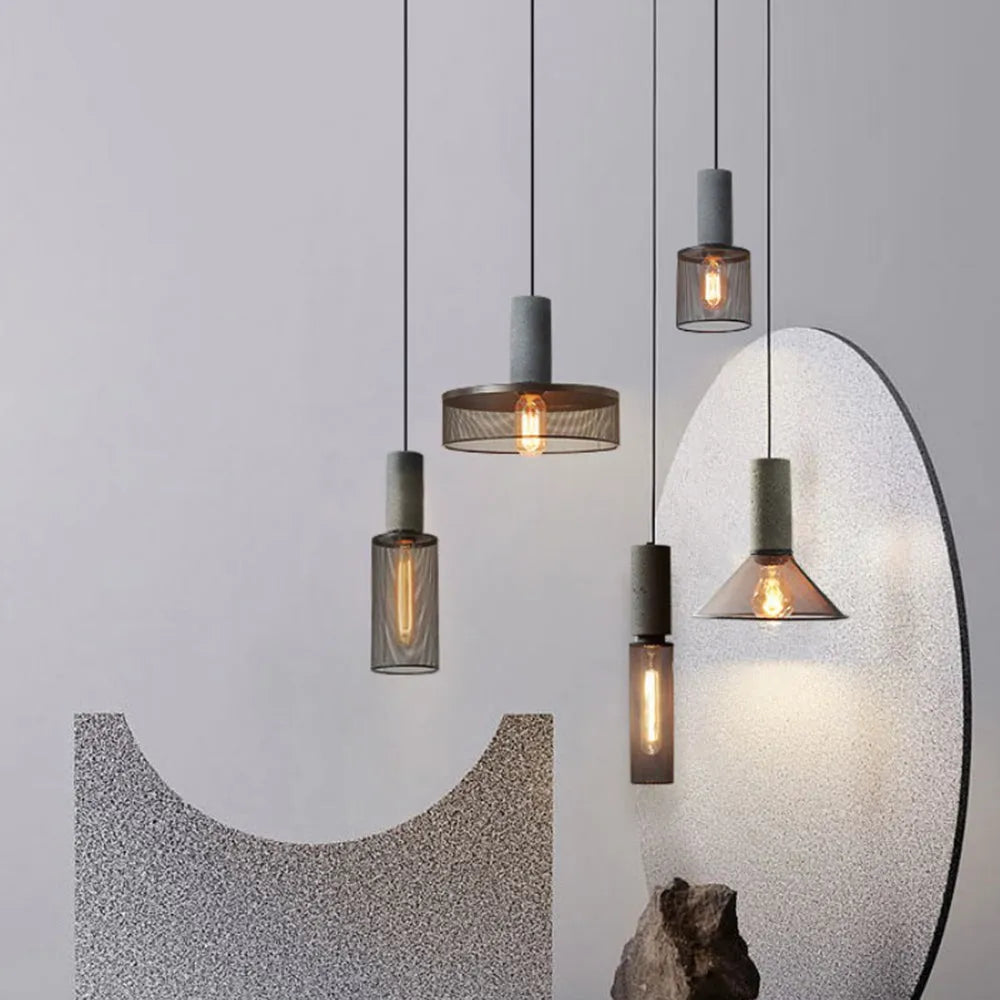 Concrete Top Industrial Cylindrical Pendant Light