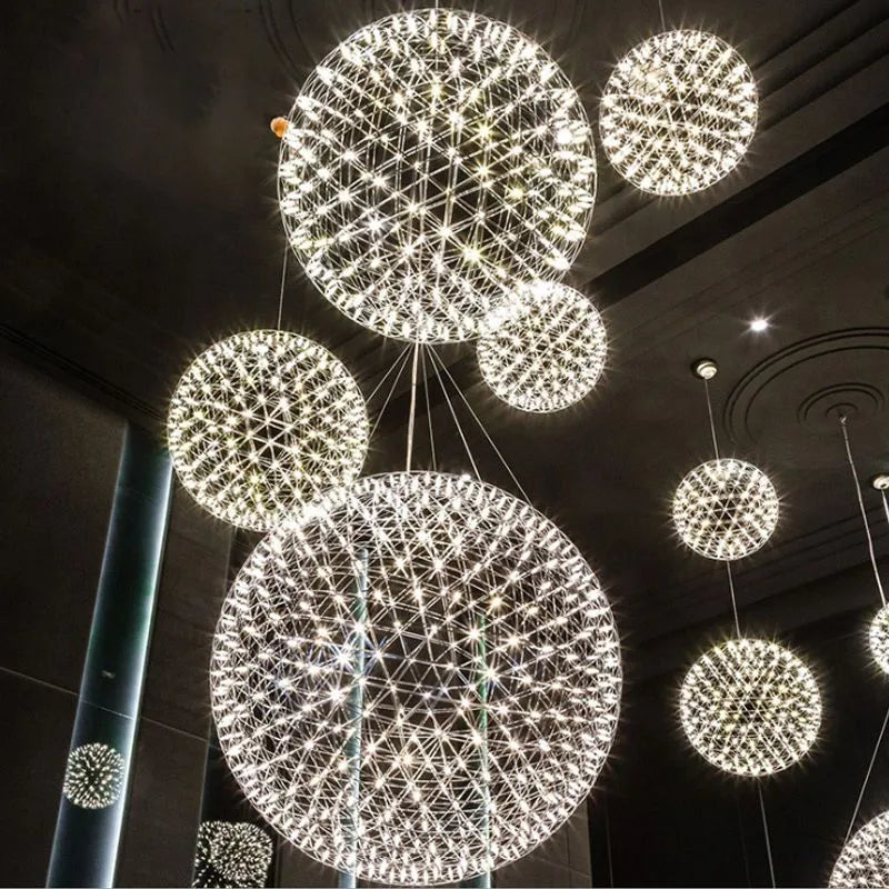 Pendant Light With Firework Shade And Art Deco Orbit For Ambient Glow