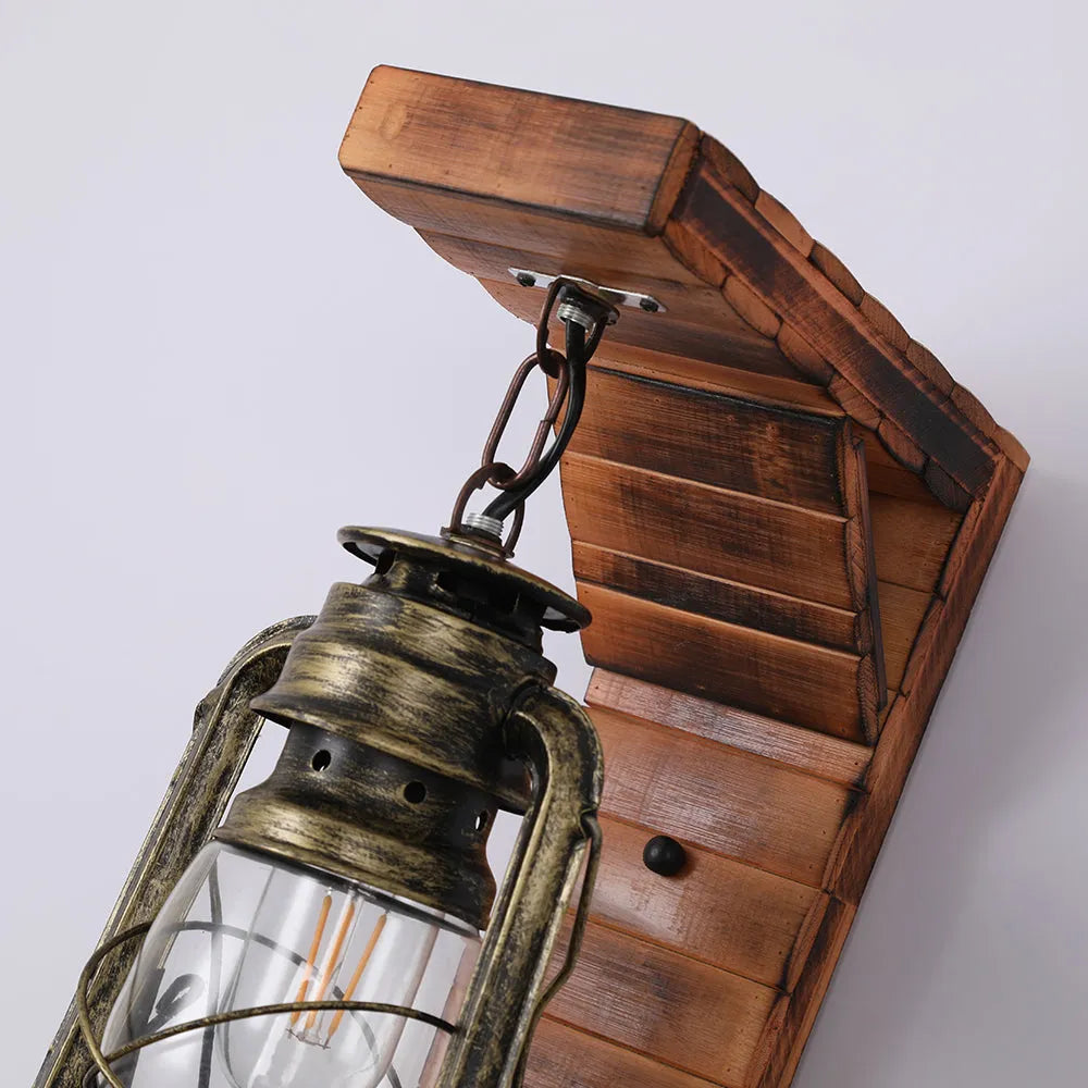 Rustic Vintage Style Indoor Light Wooden Lantern Wall Lamp
