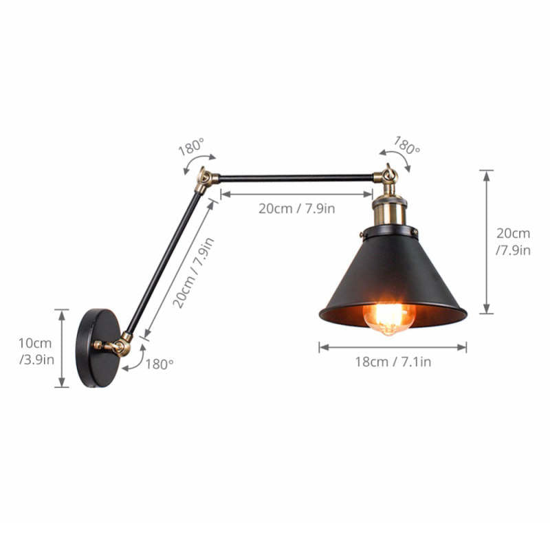 Black and Gold Metal Finish Retro Swing Arm Wall Lamp