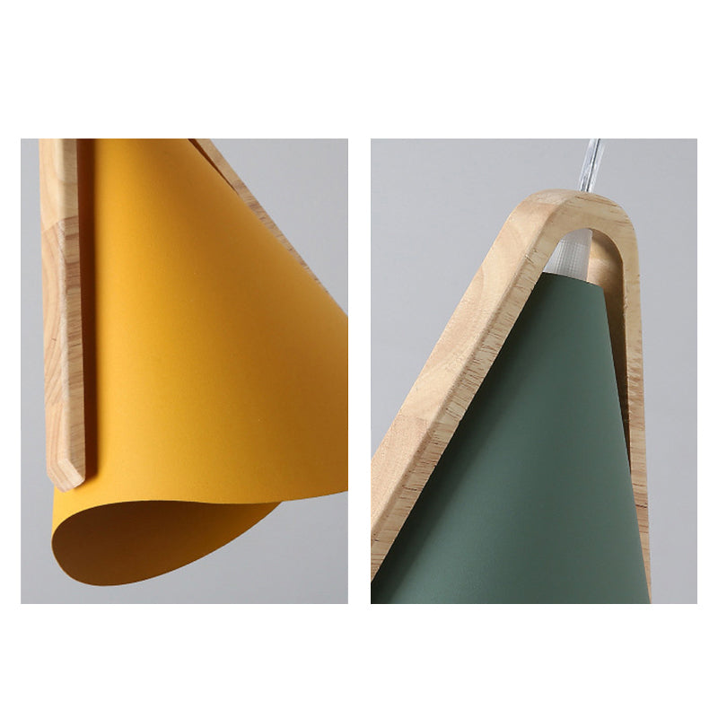 Warm Ambience Cone Metal and Wood Pendant Light