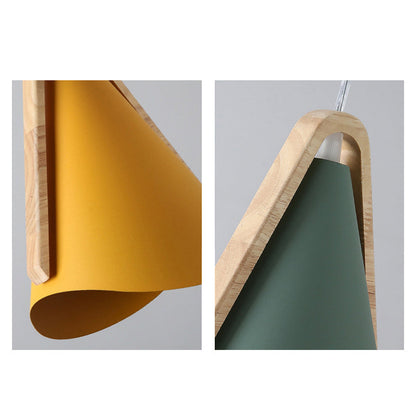 Warm Ambience Cone Metal and Wood Pendant Light