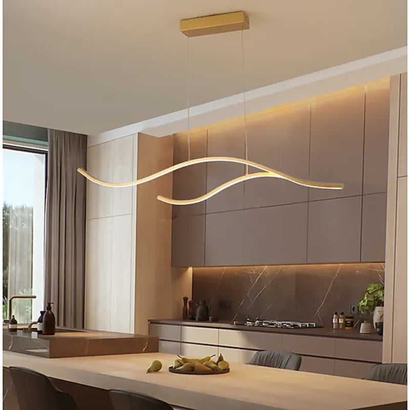 Black Gold Elegant Linear Curved Pendant Light