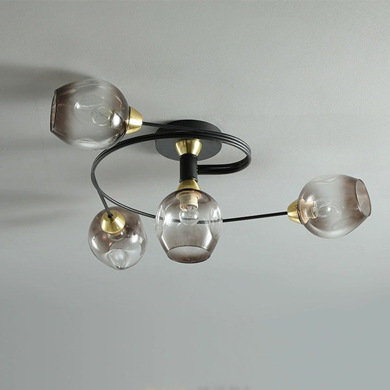 Black Gold Finish Dining Room Aurora Glass Flush Mount Ceiling Light