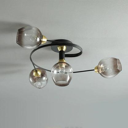 Black Gold Finish Dining Room Aurora Glass Flush Mount Ceiling Light