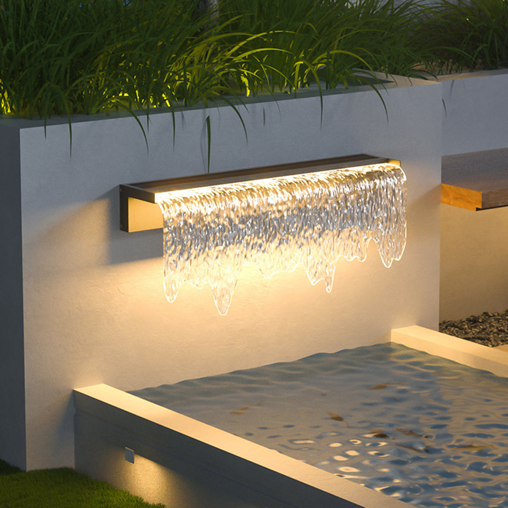 Black Metal Solar Outdoor Wall Light Water Texture