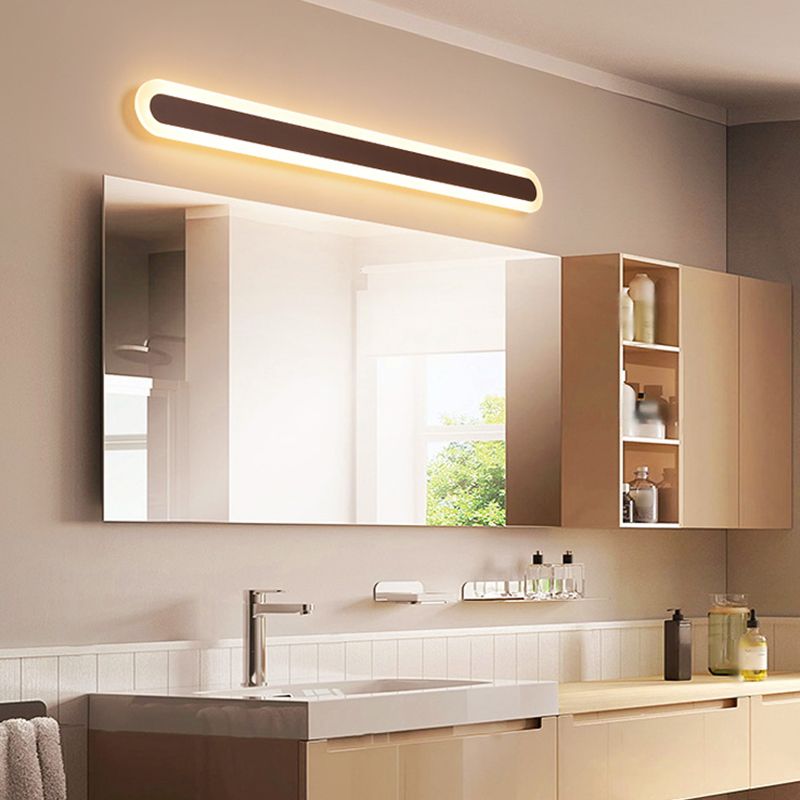 Bathroom Metal Frame Linear Wall Light With White Brown Vanity