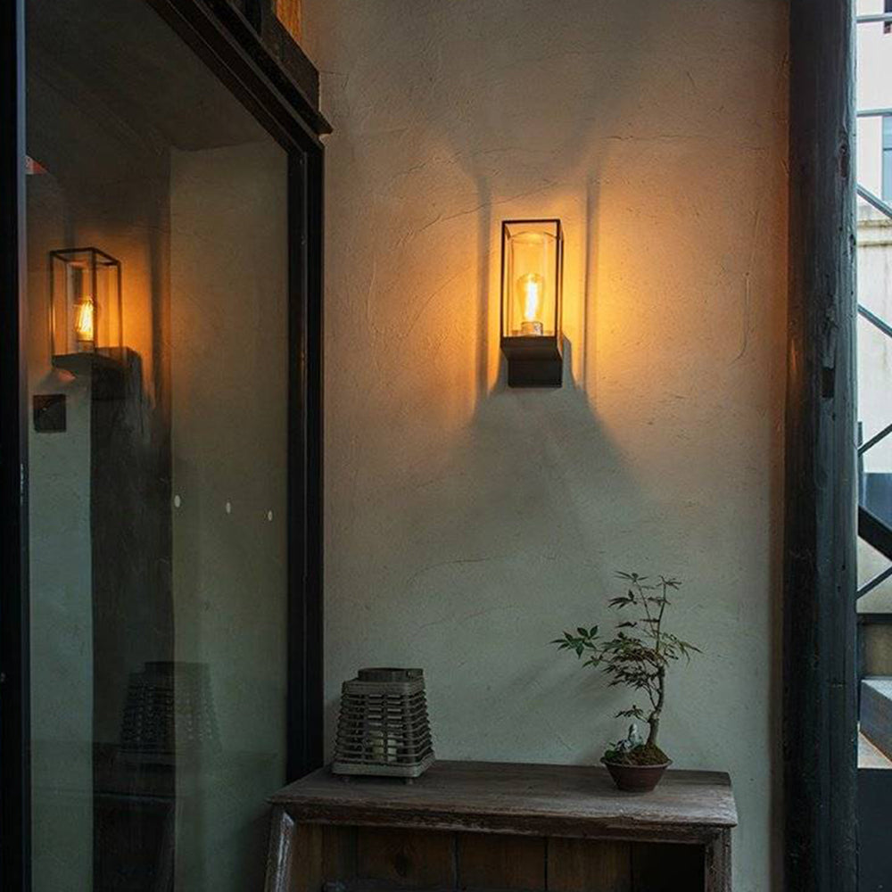 Outdoor Wall Light Rectangular Modern Black Metal
