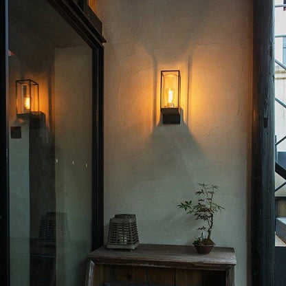 Outdoor Wall Light Rectangular Modern Black Metal