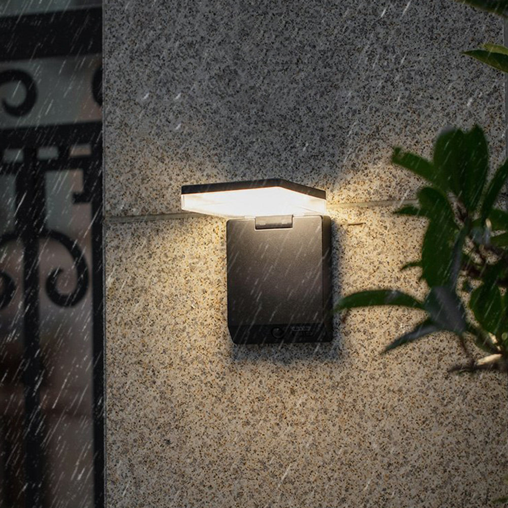 Outdoor Wall Light Minimalist Black Solar Right Angle Sensor IP65