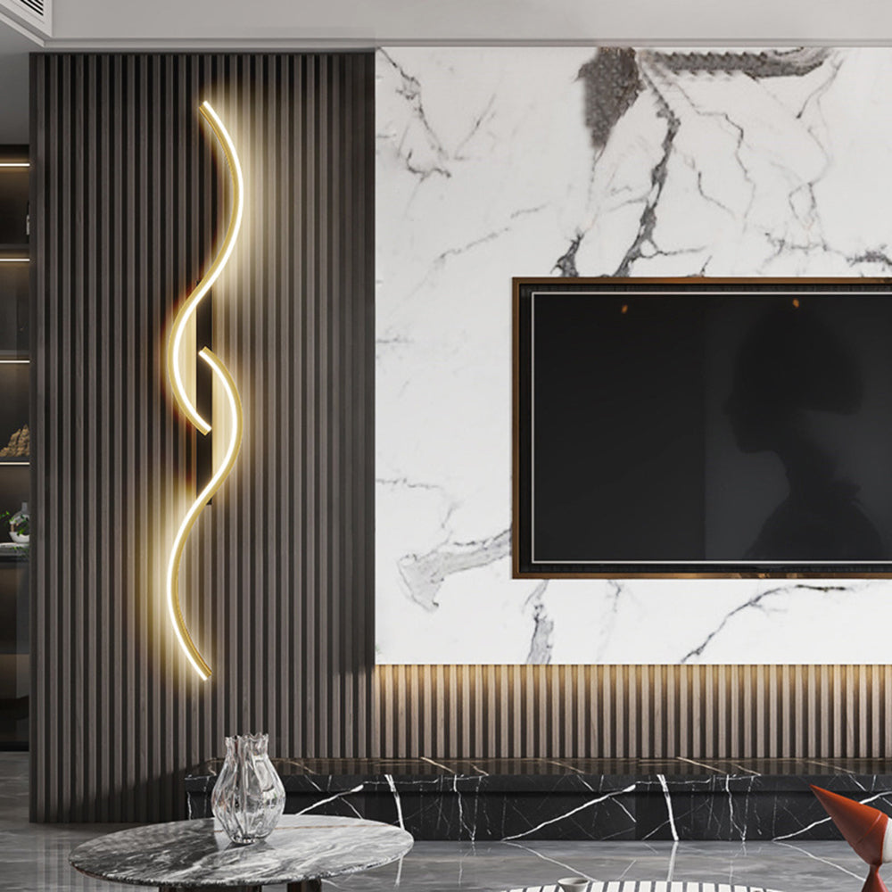 Dimmable Colour Modes Black And Gold Linear Wave Wall Lamp