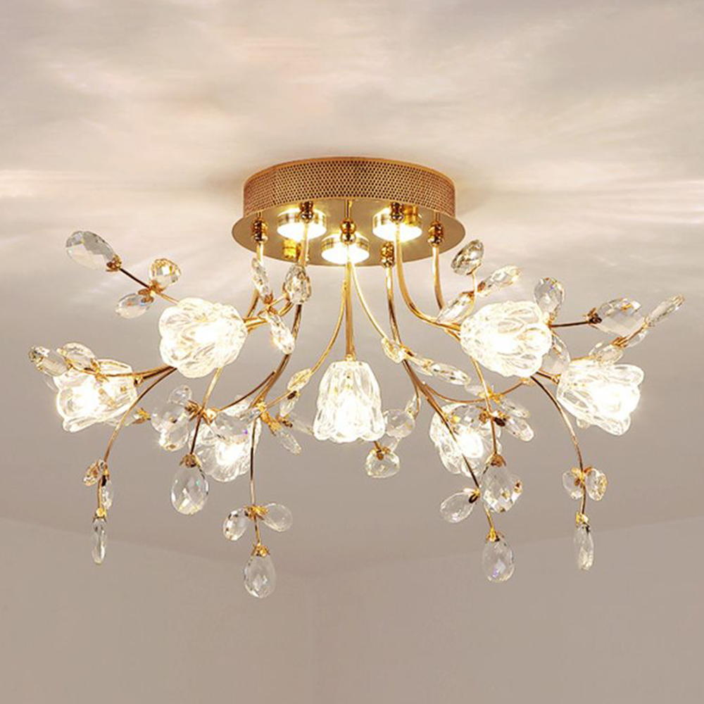 Flush Mount Crystal Flower Gold Deco Art Ceiling Inspired Light