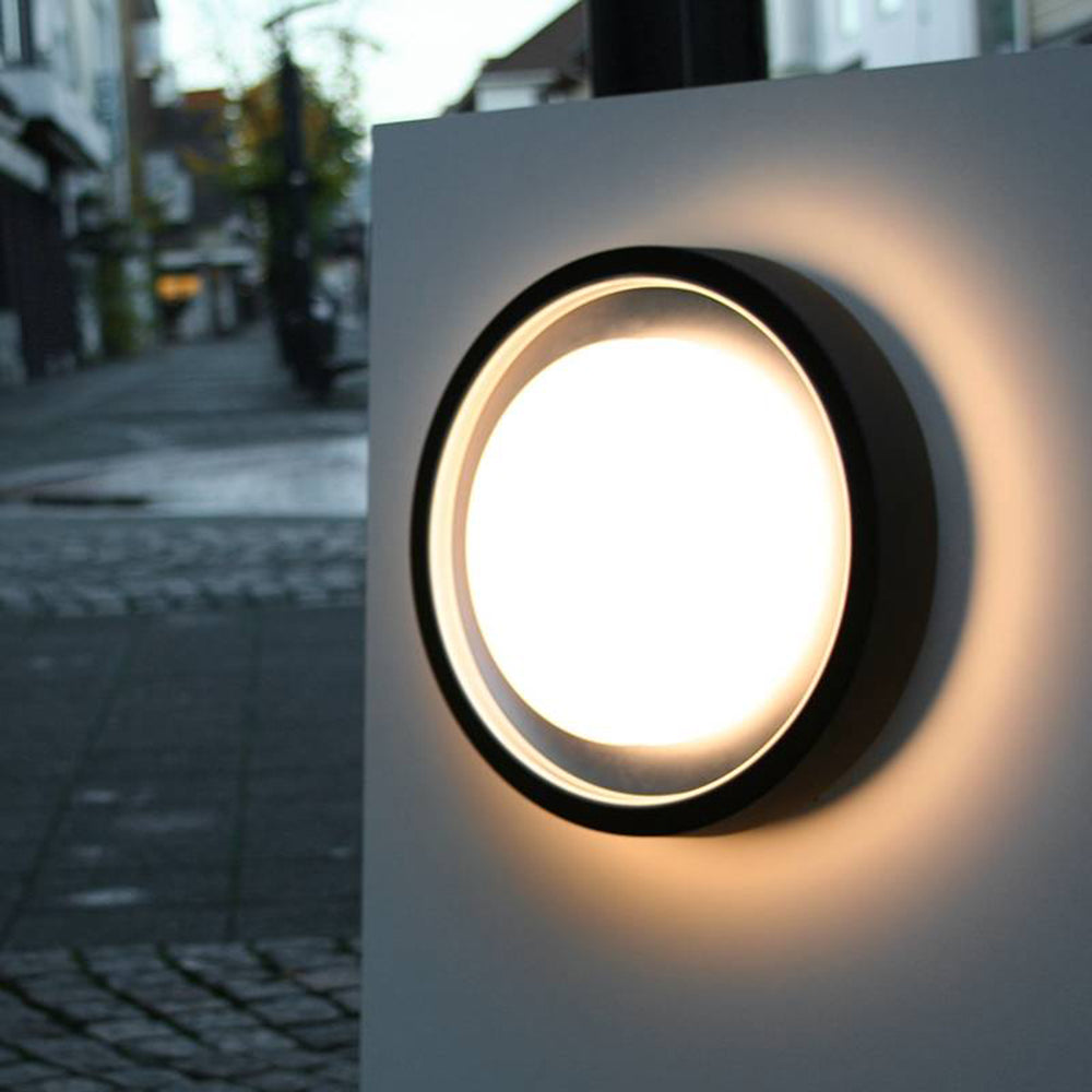 Outdoor Wall Light LED Circular Disc Metal Black