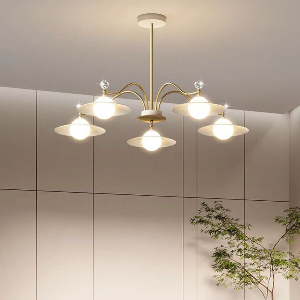 Warm White Glow Gold Glass Pendant Chandelier
