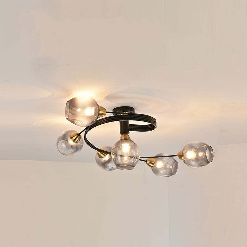 Black Gold Finish Dining Room Aurora Glass Flush Mount Ceiling Light