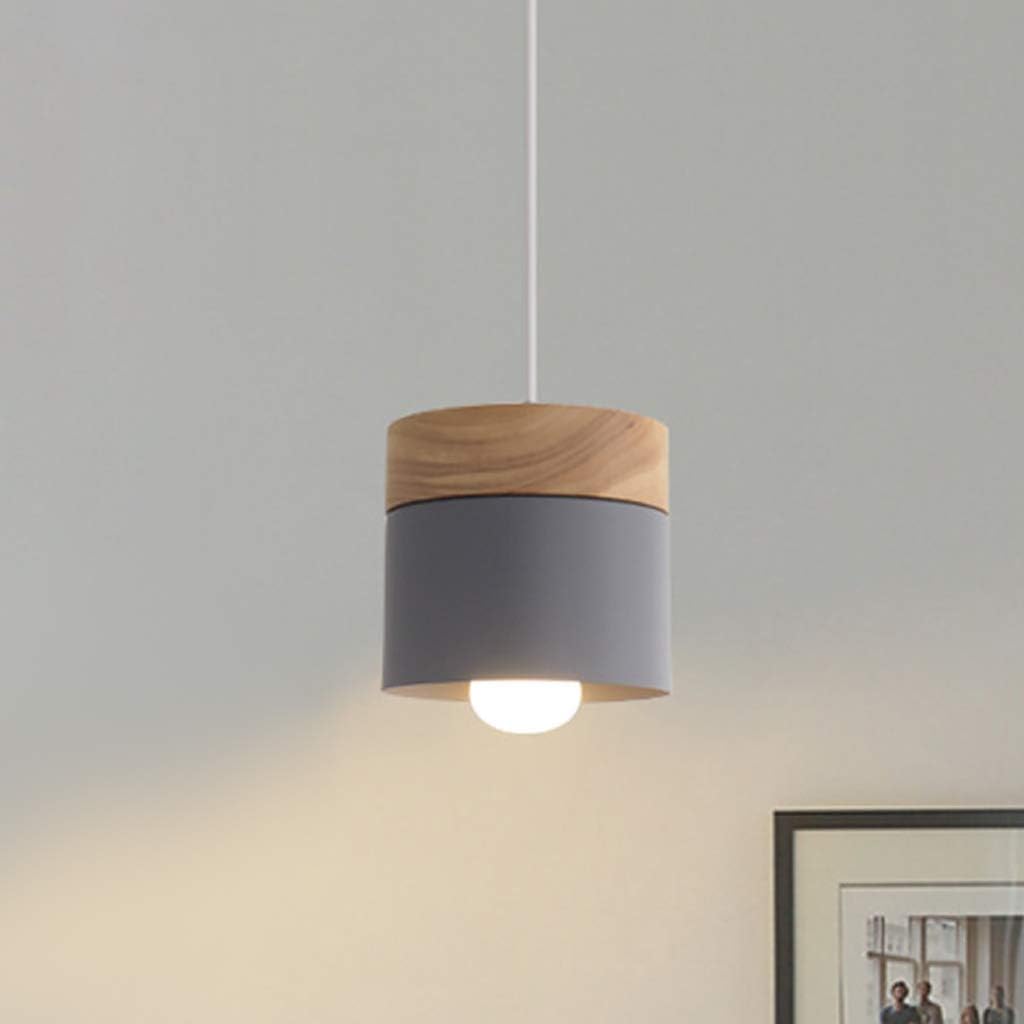 Metal And Wood Warm Glow Can Shape Pendant Light
