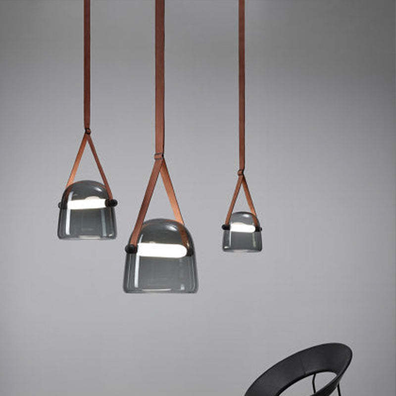 Soft Milky Glow Pendant Light With Nordic Leather-Glass