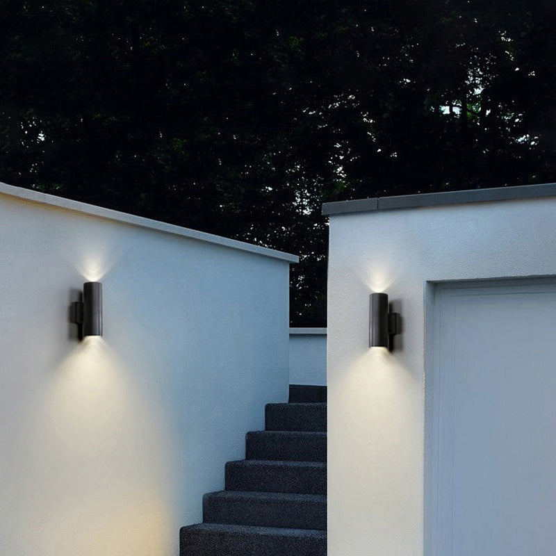 Dual Heads Outdoor Minimalist Metal Wall Light Black