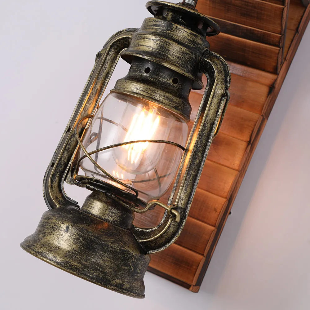 Rustic Vintage Style Indoor Light Wooden Lantern Wall Lamp