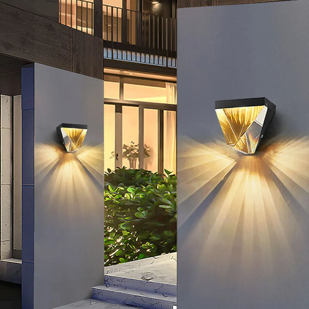 Gold and Black Metal Outdoor Crystal Diamond Wall Light
