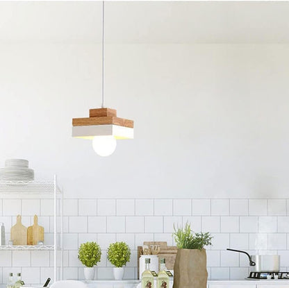 Wooden Minimalist Geometric Light Pendant For Living Rooms