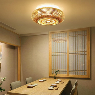 Rustic Handcrafted LED Flush Mount Ceiling Light Rattan Weave