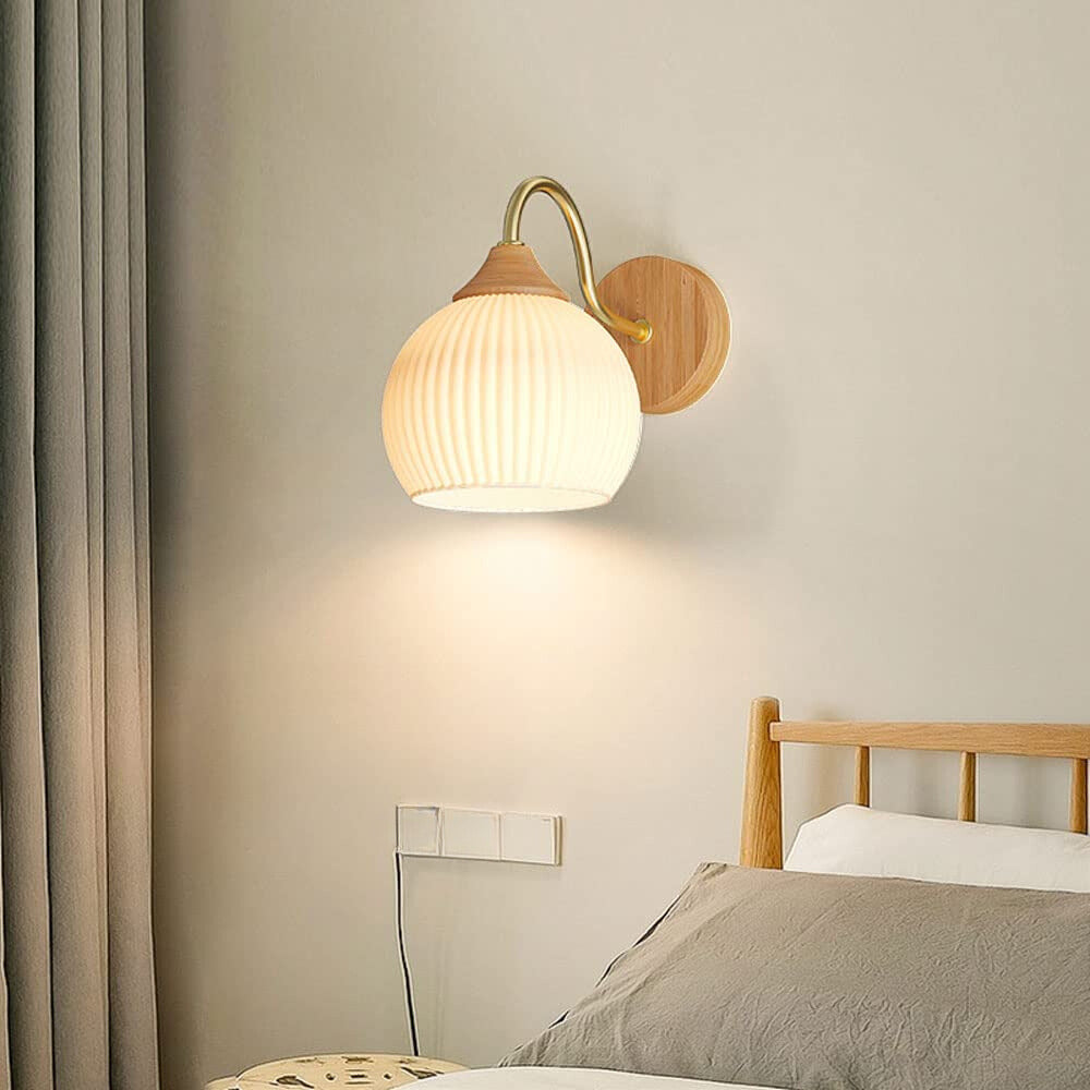 Wood And Glass Nordic Wall Lamp For Balcony And Bedroom