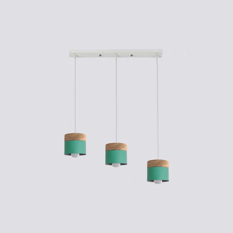 Metal And Wood Warm Glow Can Shape Pendant Light