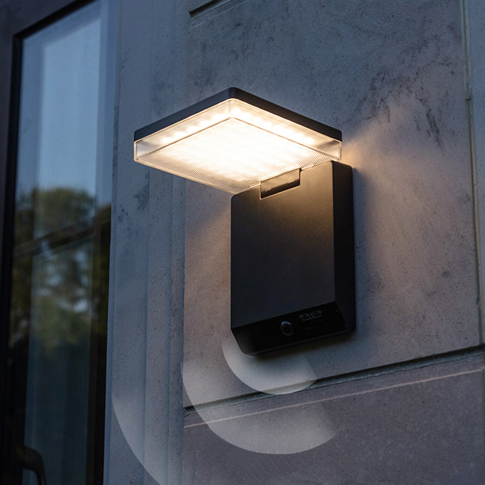 Outdoor Wall Light Minimalist Black Solar Right Angle Sensor IP65