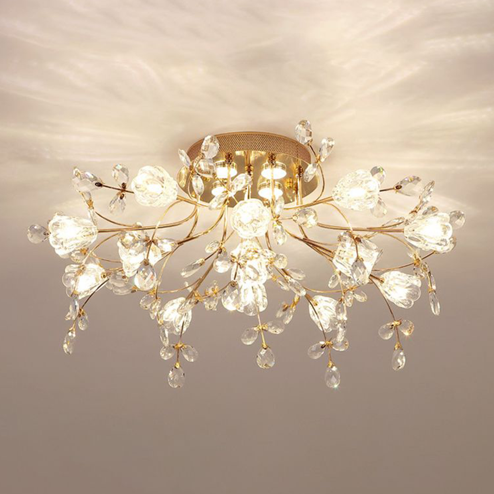 Flush Mount Crystal Flower Gold Deco Art Ceiling Inspired Light