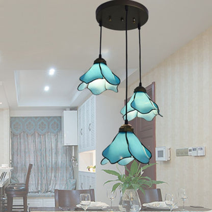 Light Blue Pink Glass Shade Elegant Flower Resin Pendant