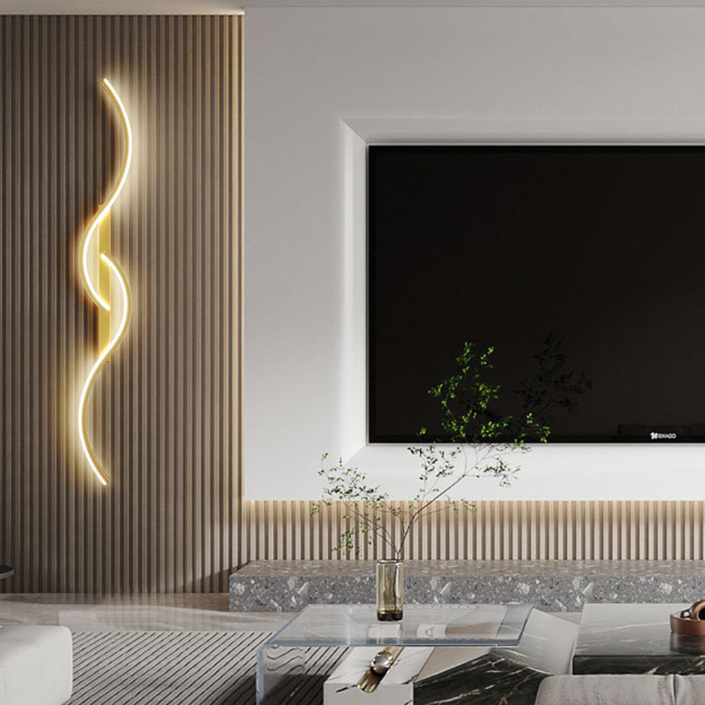 Dimmable Colour Modes Black And Gold Linear Wave Wall Lamp