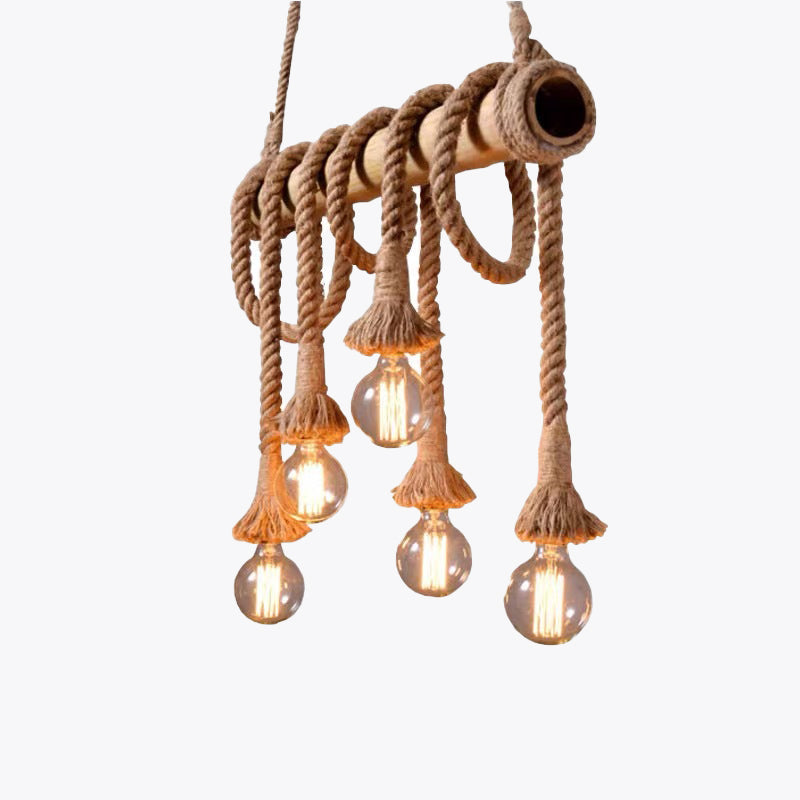 Cozy Living Room Pendant Light in Vintage Wood and Rope