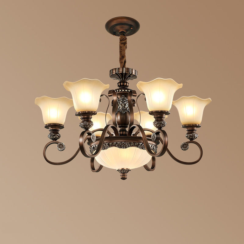 Soft Glow Pendant Light With Glass Floral Vintage and Metal