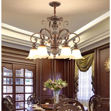 Soft Glow Pendant Light With Glass Floral Vintage and Metal
